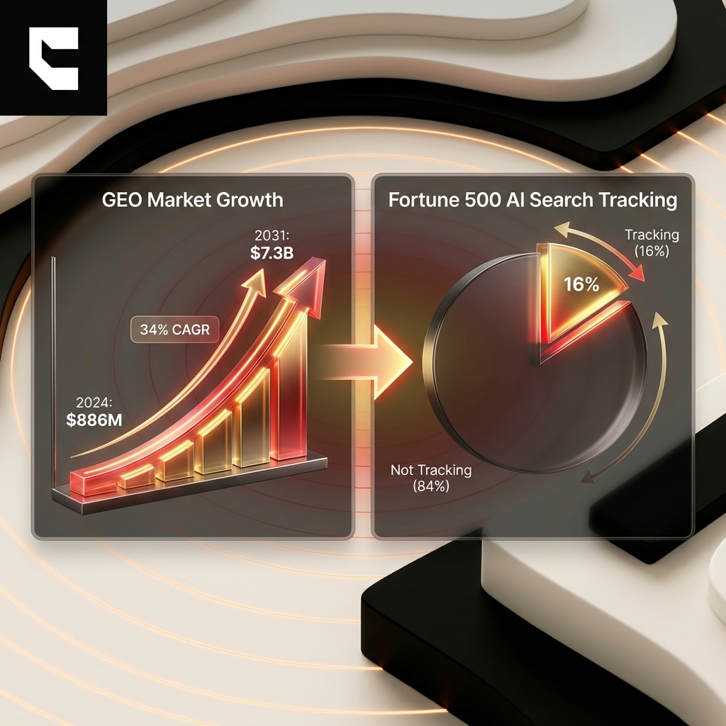 AI search statistics 2026 GEO market growth projection and Fortune 500 AI search tracking adoption