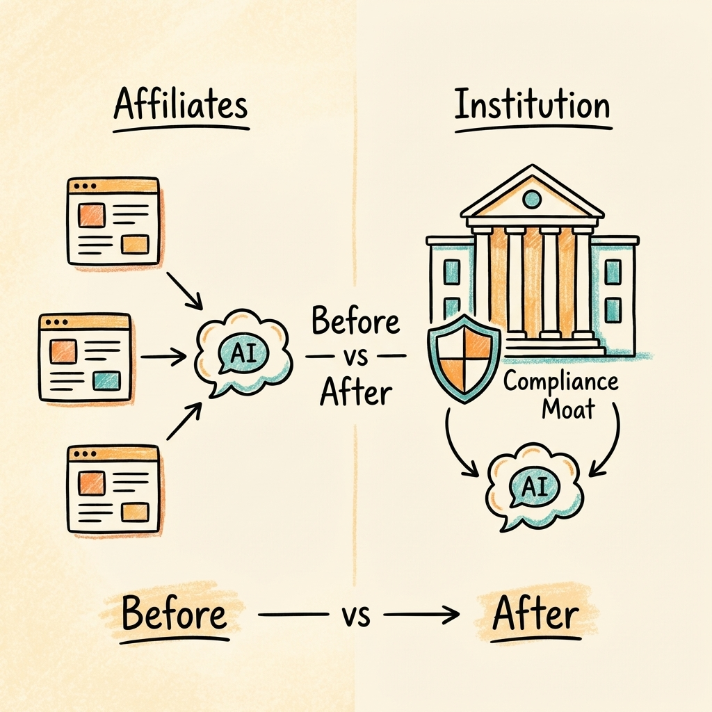Cintra AI visibility for finance showing how financial institutions reclaim AI citations from affiliate publishers