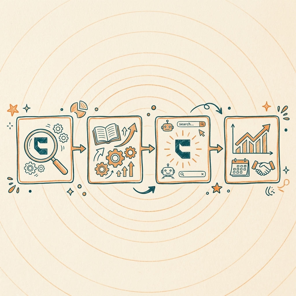 Cintra AI SEO tools to demo pipeline flowchart for B2B SaaS growth teams