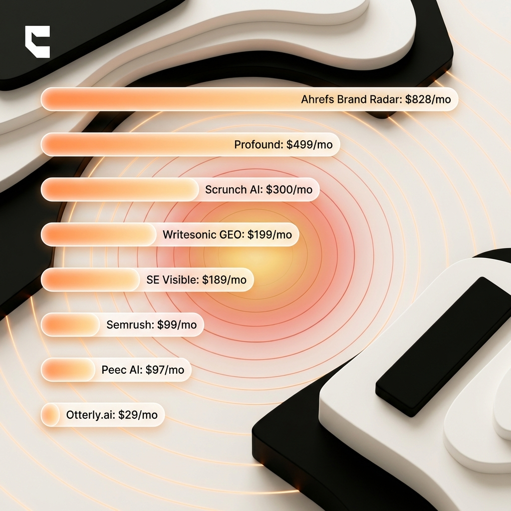 Best AI visibility tools pricing comparison from $29 to $828 per month showing all 8 platforms ranked by cost