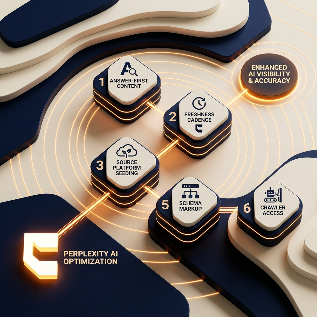 Cintra Perplexity optimization framework showing six steps to earn AI search citations